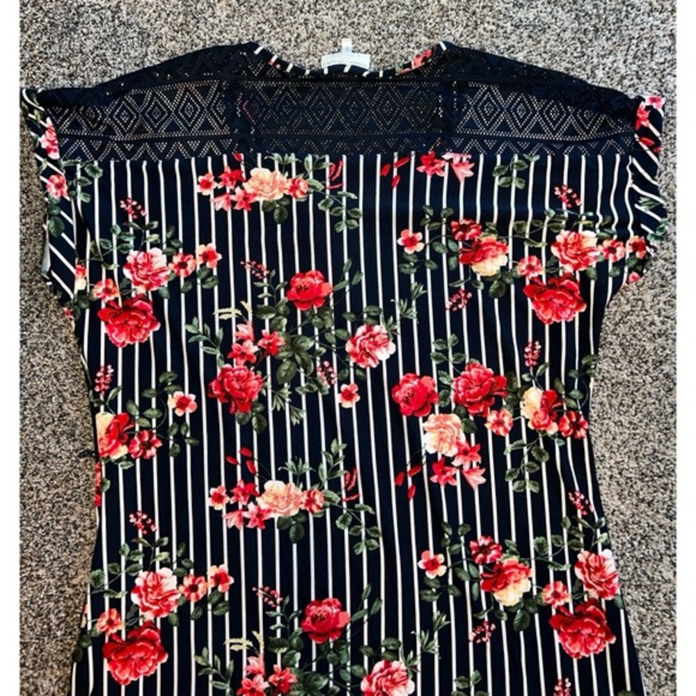 Bobbie & Brooks Women's‎ Navy Blue/white red roses short sleeve dress size large - Picture 10 of 12